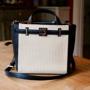 Kate Spade Houston Street Leo Straw & Black Leather Shoulder/Crossbody Bag NWOT